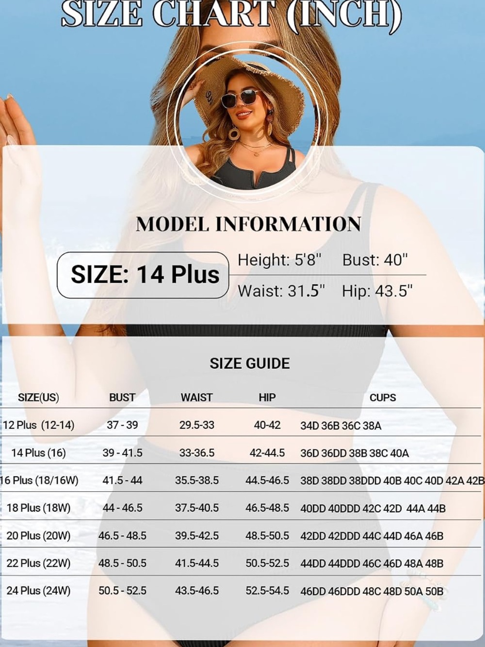 Plus Size High Waisted Bikini Ribbed Two Piece Tummy Control 16W. 2944/bb13-1:v
